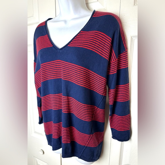 MADEWELL Deckhouse Striped Sweater Navy Blue Red Knit VNeck Wool Blends Nautical - Picture 4 of 10
